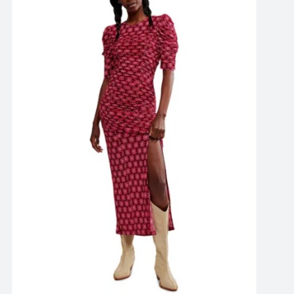new Free People Briella Midi Dress in Fuchsia Combo 252